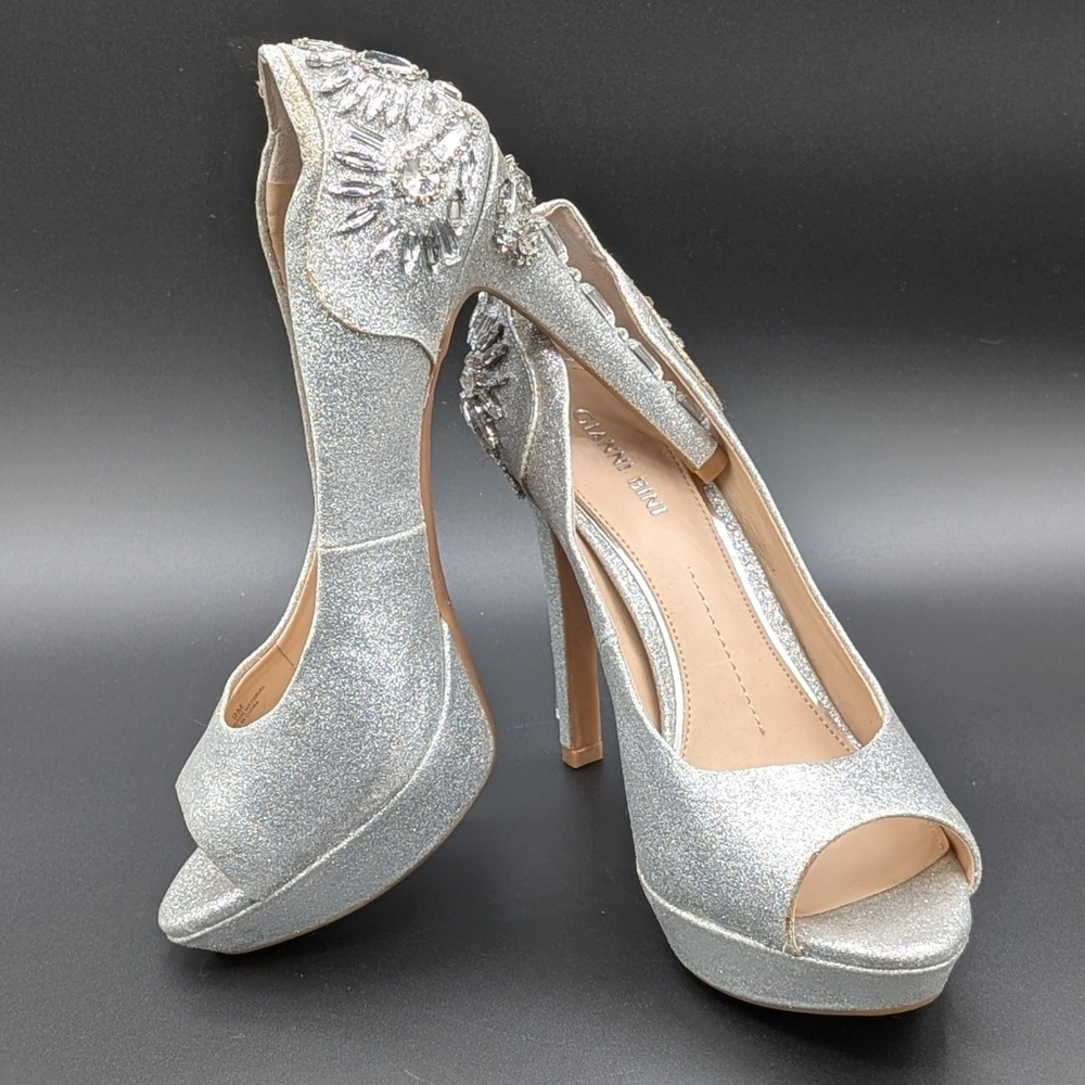 Gianni Bini Merri Silver Platform Embellished Heels